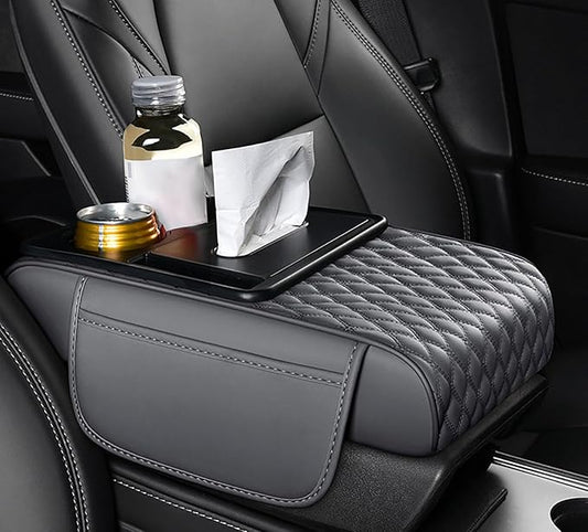 Car Armrest Center Console Cover for Lincoln Navigator L 2018–2025, Center Console Pad with Cup Holder, Multifunctional Armrest Cushion,D Grey