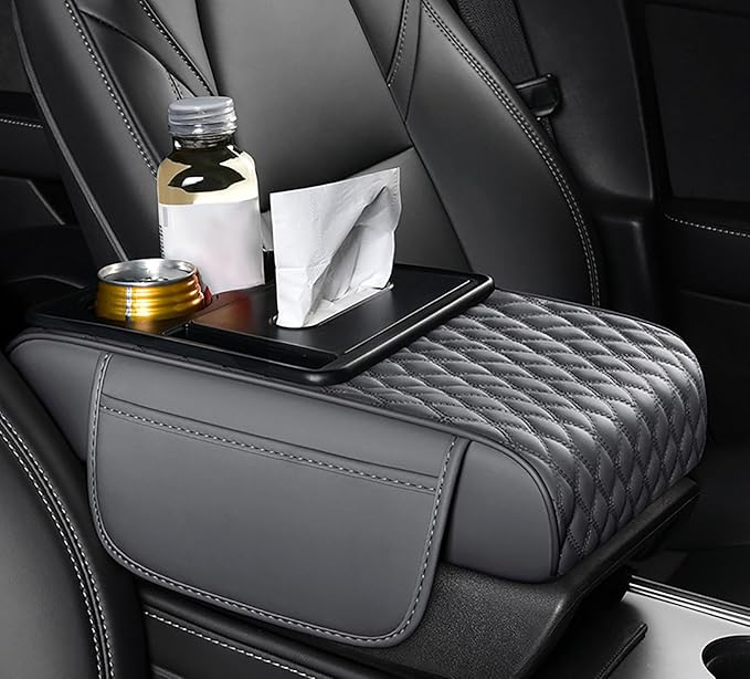 Car Armrest Center Console Cover for Ford Explorer 2000–2025, Center Console Pad with Cup Holder, Multifunctional Armrest Cushion,D Grey
