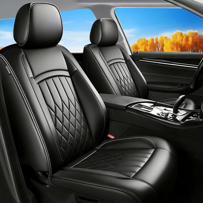 Fit MDX Car Seat Covers for Acura MDX 2005-2026 - Premium Leather, Waterproof, All-Weather, Airbag Compatible, Breathable, Easy Install, Seat Protectors, Only 2 Front seat Covers, Black
