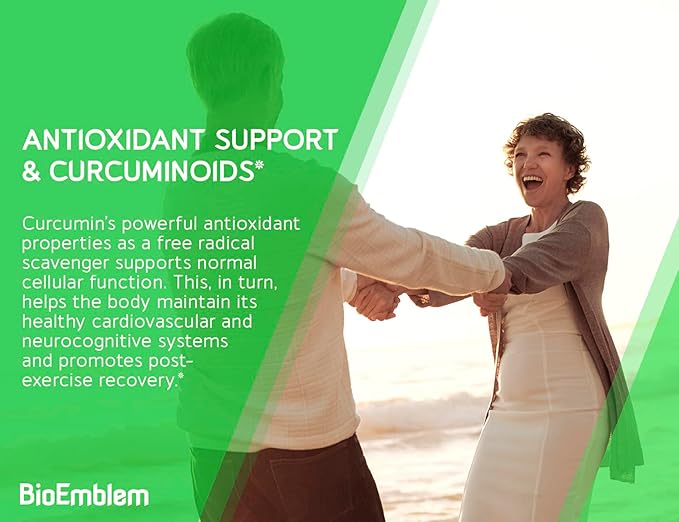 BioEmblem Turmeric Curcumin Supplement with BioPerine | Joint Support & Heart Health | with Organic Turmeric Powder & 95% Curcuminoids Extract | California Made, Non-GMO, 30-Day Supply