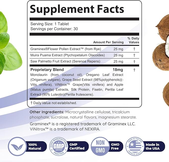 FlowForceMax Herbal Support Supplement - Natural Plant-Based Formula with Saw Palmetto Extract | 30 Chewable Tablets, 3 Month Supply, Made in USA