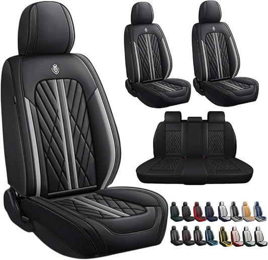 Premium Nappa Leatherette Car Seat Cover Set Custom Fit for Honda CR-V CRV 2000-2023 2024 2025 2026 Water-Proof Breathable Faux Leather Seat Cushion Protectors (Full Set 5 Seats,Grey Line)