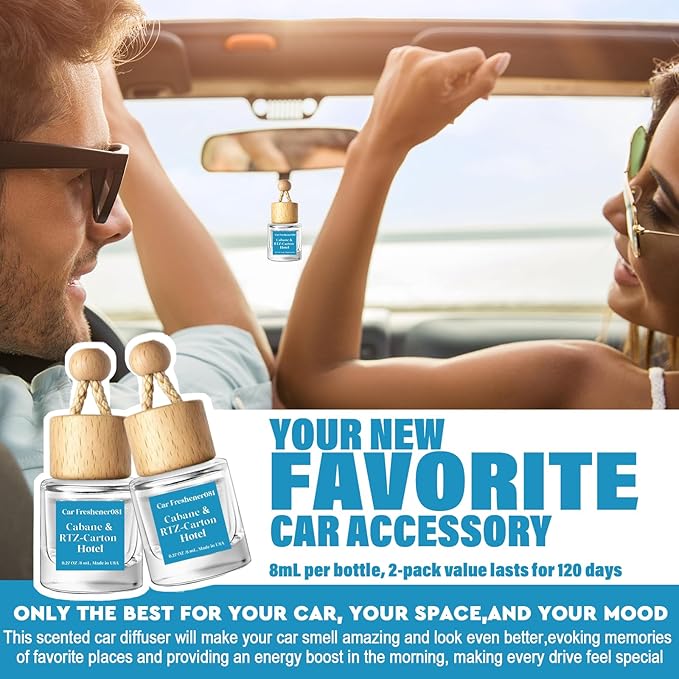 HoogaLife Car Air Freshener Hanging 2 Pack - Hotel Collection Diffuser Oil Inspired by Cabane & Rltz. CarIton Hotel - NO.1012 Fragrance Oil, Car Fresheners for Women Made in USA (081)