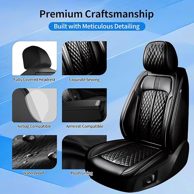 Fit CX-7 Car Seat Covers (Front Pair) for Select Mazda CX7 2006-2012, Premium Full Coverage Leather, Airbag Compatible, Waterproof All Weather Breathable Seat Protector, Black