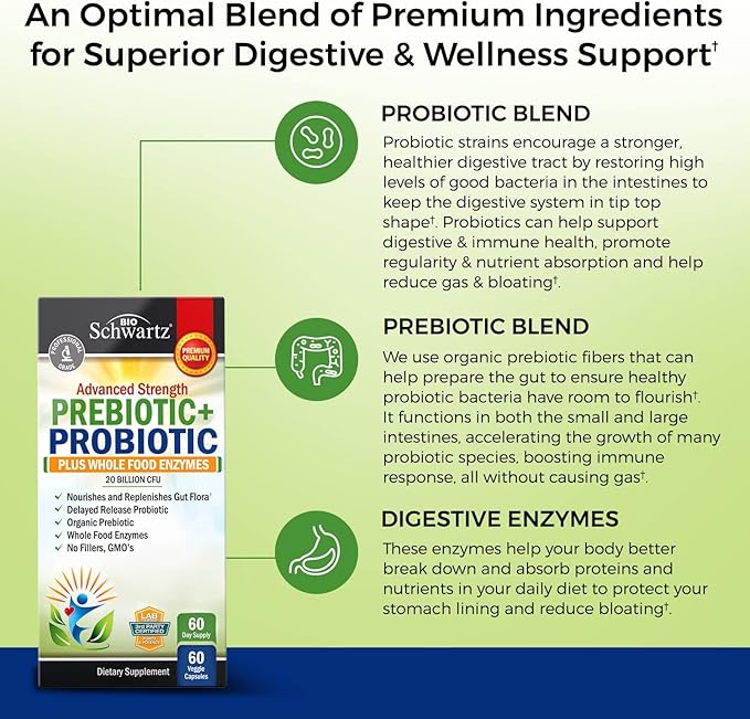 Advanced Strength Pre and Probiotics Supplement with Digestive Enzymes (2 Month Supply) Plus Elderberry with Zinc and Vitamin C for Adults Immune Support (2 Month Supply)