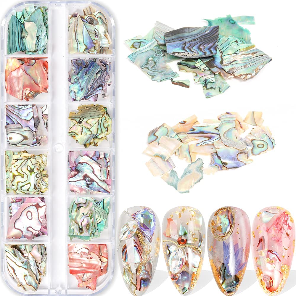 Doneace Colorful Irregular Abalone Seashell Slices 12Colors 3D Nail Art Sequins Supplies Nail Art Shell Slices Design Uv Gel Fla