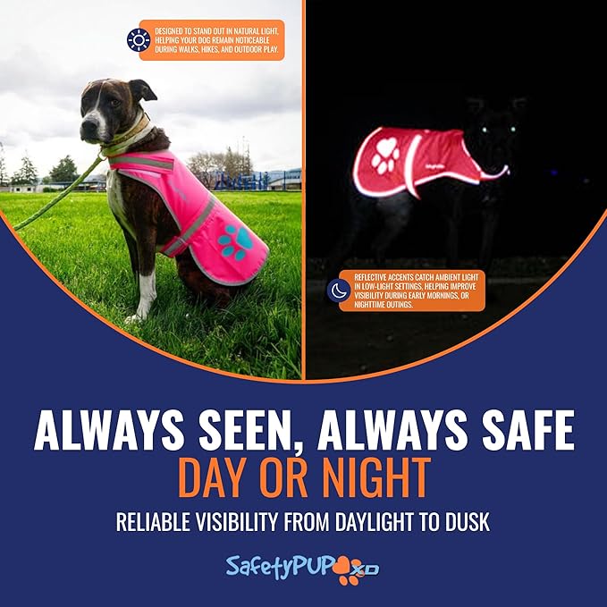 Dog Reflective Vest – Hi-Vis Fluorescent Visibility That Helps to Safeguard Your Pet On/Off Leash in Urban & Rural Areas (Pink, Small)