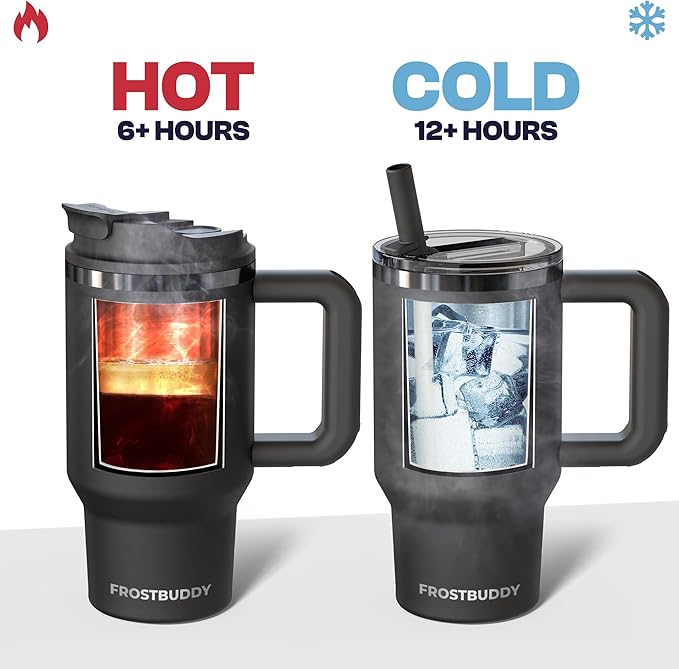 Frost Buddy Thicc Buddy - 16 oz Stainless Steel Vacuum Insulated Tumbler with Lid and Straw for Water - Travel Mug Cupholder Friendly - Gifts for Women Men Him Her (Beige Checkered)