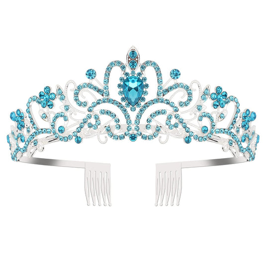 Cocide Blue Tiara Crowns Crystal Headband Princess Rhinestone Crown With Combs Bride Headbands Bridal Wedding Prom Birthday Part