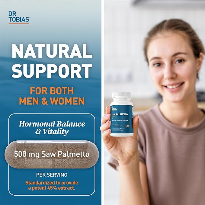 Dr. Tobias Saw Palmetto Supplement and Ashwagandha Capsules, Support Hormonal Health for Women & Men, Resilience & Balance Supplements, Non-GMO