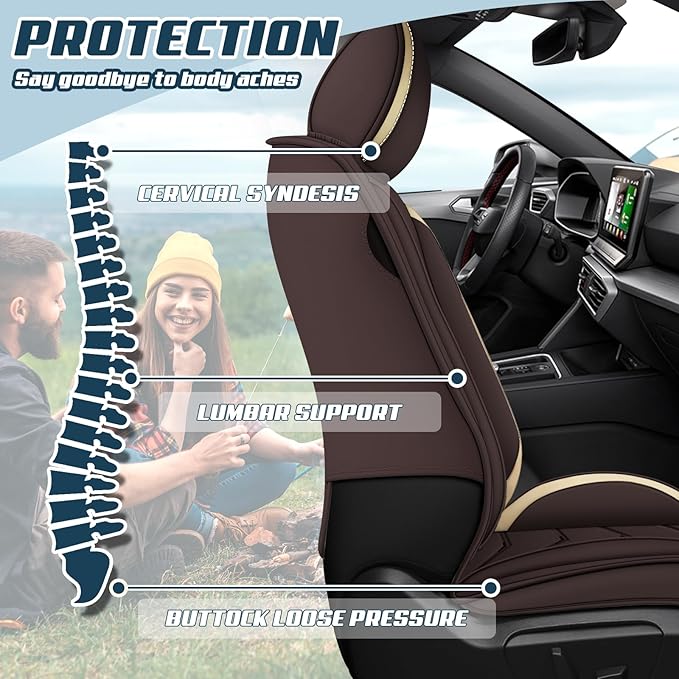 Car Seat Covers for Ford Expedition 2000-2025, Premium Nappa Leather Car Seat Cover, Stylish Sport Seat Covers， Automobile Seat Cover Sets.(Luxury 2 Seats/Coffee Color)