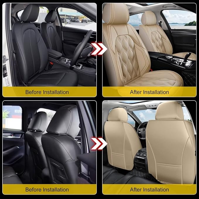 AOMSAZTO Car Seat Covers,2 Front Seats Custom Fit for Jeep Renegade 2015 2016 2017 2018 2019 2020 2021 2022 2023 2024 2025 Leather Car Seat Cushion Protector Airbag Compatible Waterproof Beige