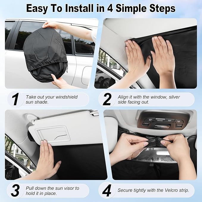 Car Windshield Sunshade Universal Sun Visor Front Window Shades, Foldable Reflective Fits Cars, SUV, Sedan, Interior Car Automotive Accessories for Summer (59" x 33")