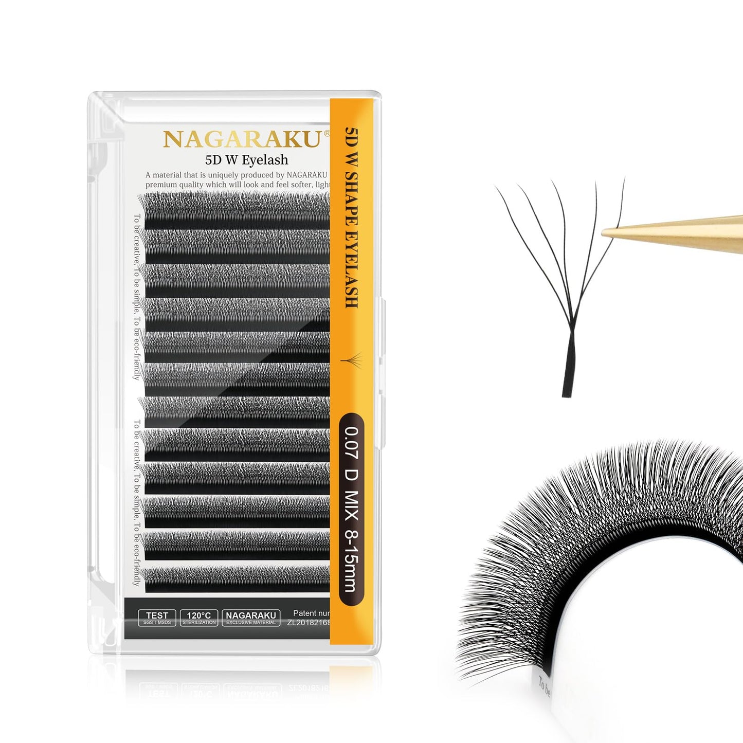 NAGARAKU 5D W Shape Eyelash Extension Supplies Natural Soft Volume 0.07mm D curl 8-15mm Mix Premade Fans Faux Mink Matte Black C