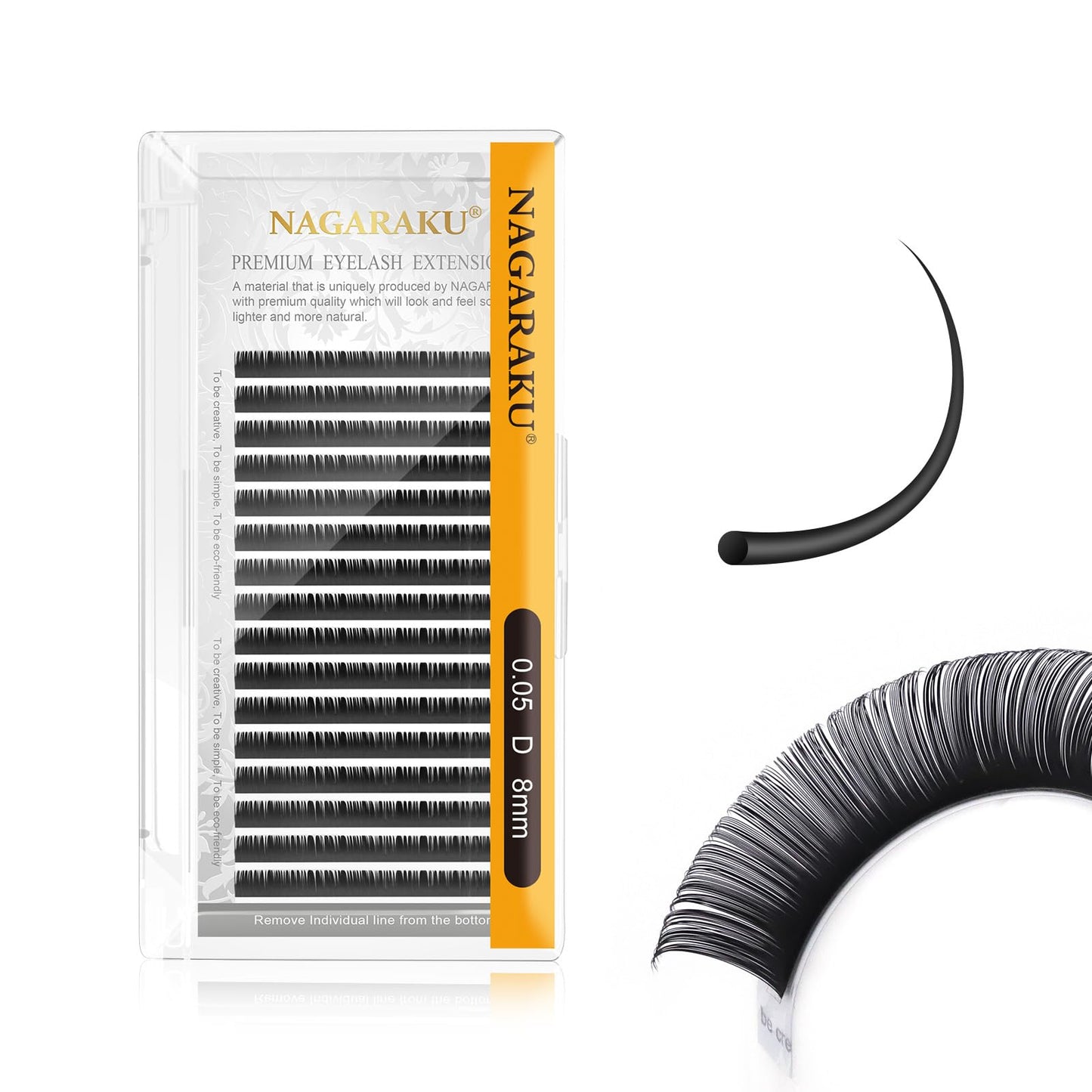 Nagaraku Eyelash Extensions Individual Lashes 0.05Mm C Curl 8Mm Classic Super Matte Black Soft Natural Faux Mink 16 Rows Stable