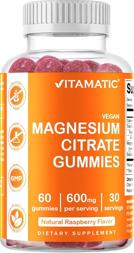 Vitamatic Magnesium Gummies 600mg per Serving – 60 Vegan Gummies – Relaxation, Muscle, Bone & Energy Support – 3 Pack