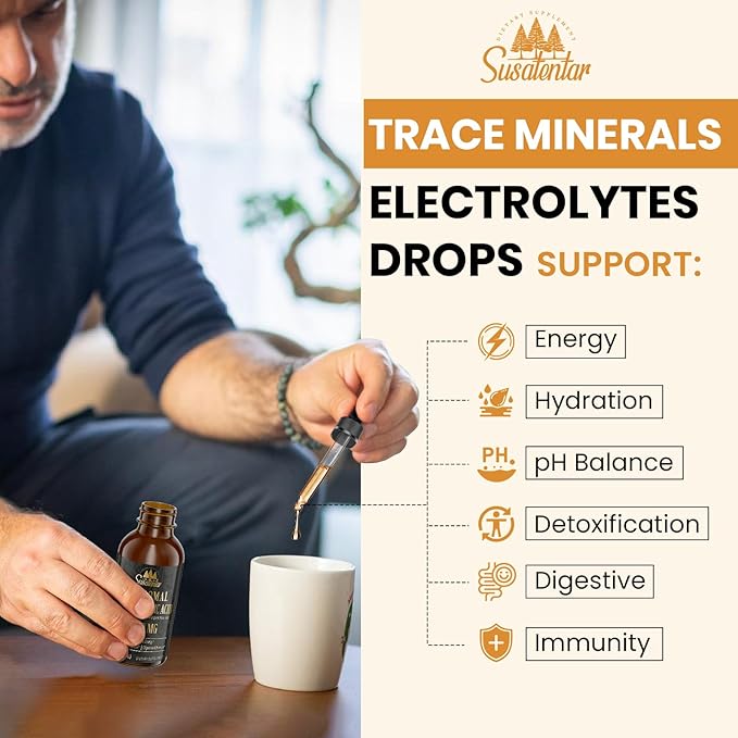 Trace Minerals Electrolytes Drops 2000 MG | Liquid Liposomal Fulvic Humic Acid Supplement | 85+ Trace Minerals | Hydration | Detoxification | Energy | pH Balance | Digestion | Immunity | 6 Oz