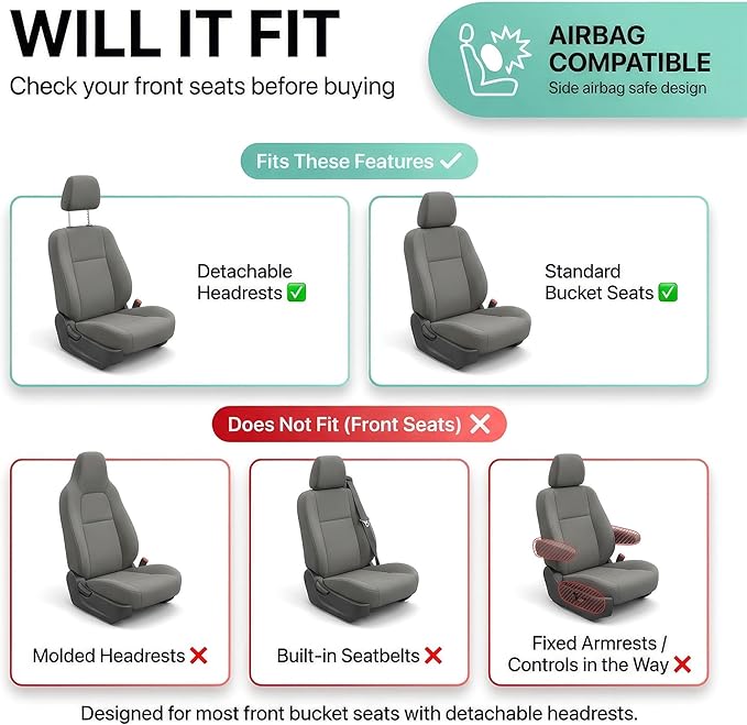 FH Group Automotive Car Seat Covers Full Set Premium 3D Air Mesh Front Seat Covers, Airbag Compatible & Split Bench Cover Universal Fit Interior Accessories for Cars Trucks and SUVs - Mint