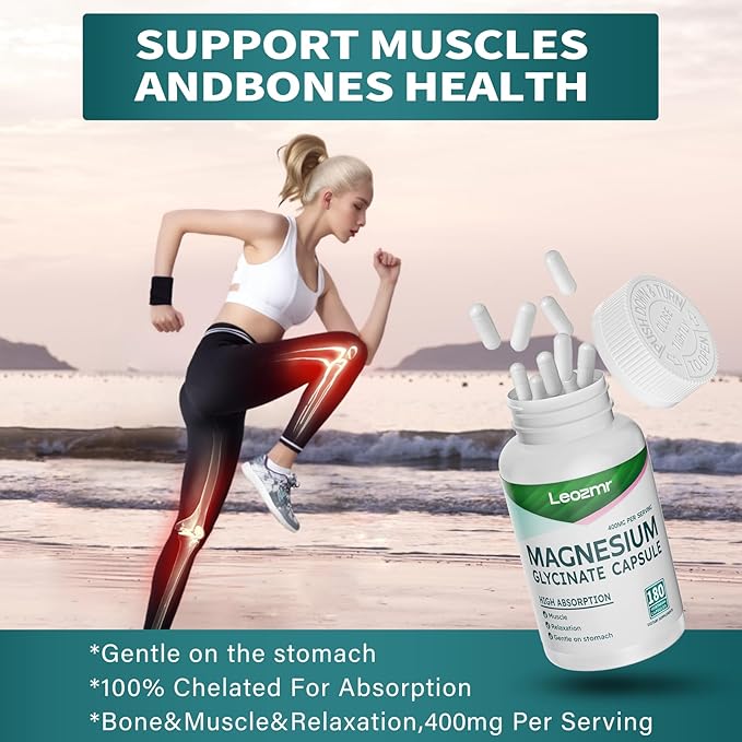 Magnesium Glycinate 400 MG per Serving 100% Chelated for High Absorption, Gentle On Stomach, Non-GMO, 180 Vegetarian Capsules