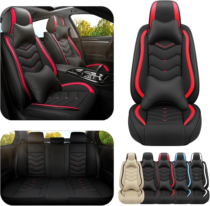 Car Seat Covers for VW Eos 2007-2016, Premium Nappa Leather Car Seat Cover, Stylish Sport Seat Covers， Automobile Seat Cover Sets.(Luxury 5 Seats/Black Red)