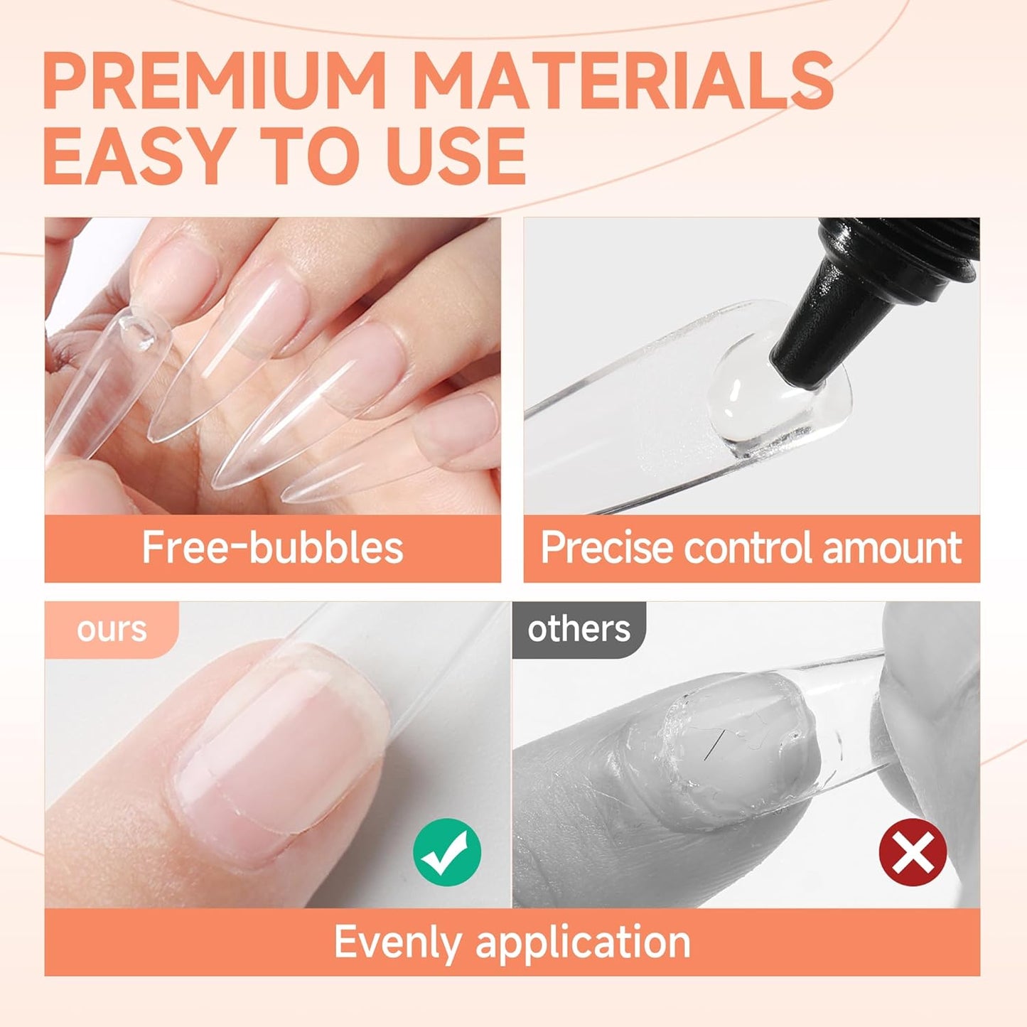 Extra Short Square Fake Nails | 216pcs Gel Tips | Full Cover Acrylic for DIY
