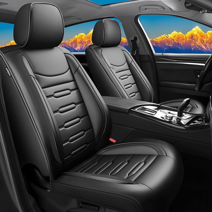 Fit CRV Car Seat Covers for Honda CR-V 2013-2024 2025 2026 - Upgraded Premium Waterproof & Breathable Leather, Airbag Compatible, All-Weather Seat Cushion Protector (Full Set, Black)
