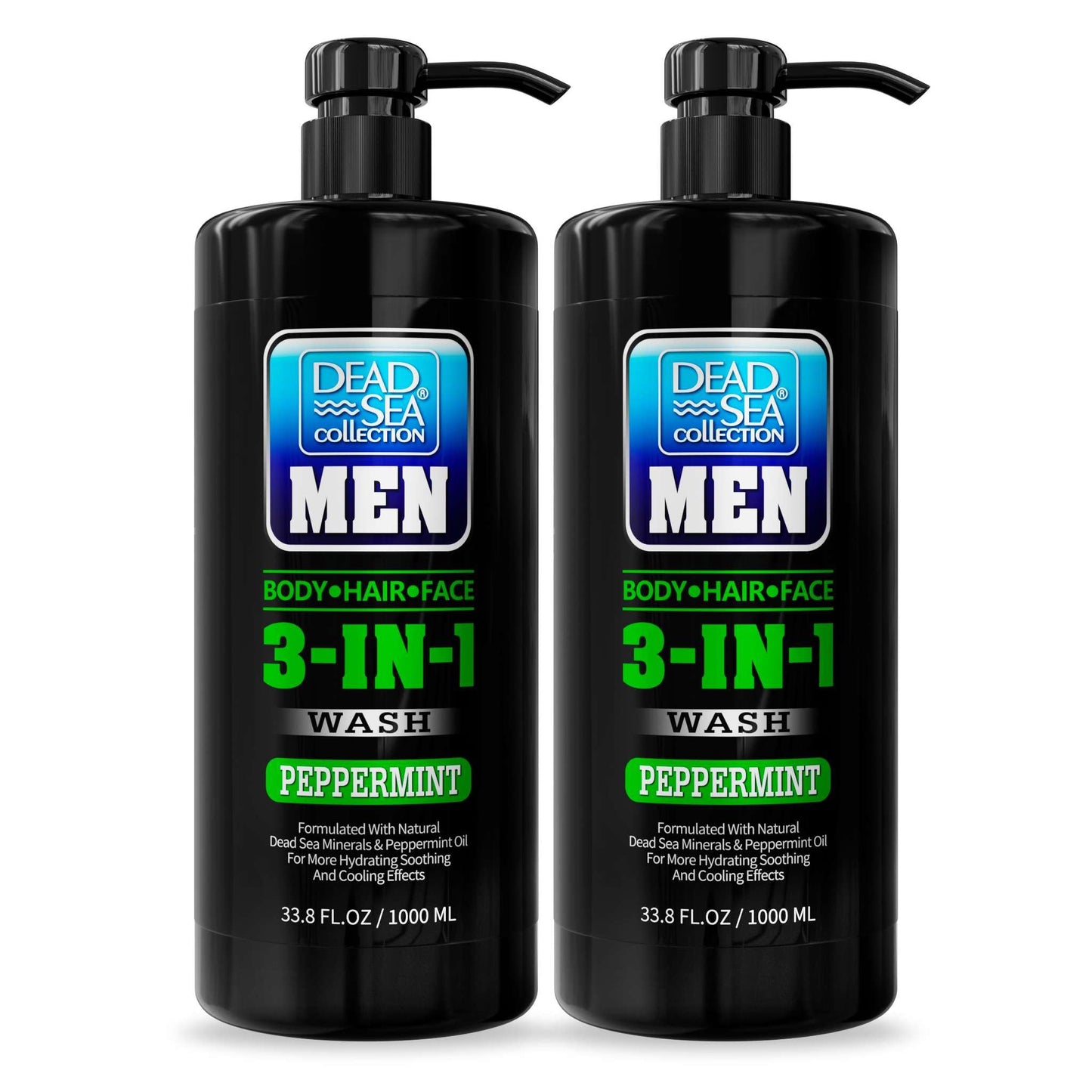 Dead Sea Collection Mens Body Wash 3 In 1 - Peppermint Body Wash For Men - Mens Shampoo - Mens Face Wash - Shampoo For Men - Pac