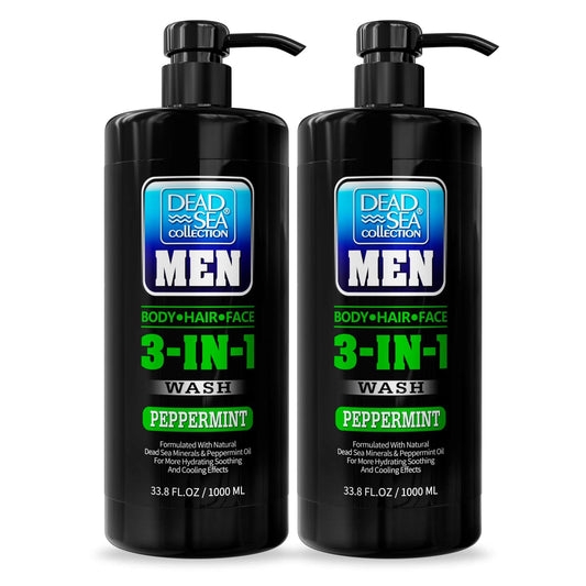 Dead Sea Collection Mens Body Wash 3 In 1 - Peppermint Body Wash For Men - Mens Shampoo - Mens Face Wash - Shampoo For Men - Pac
