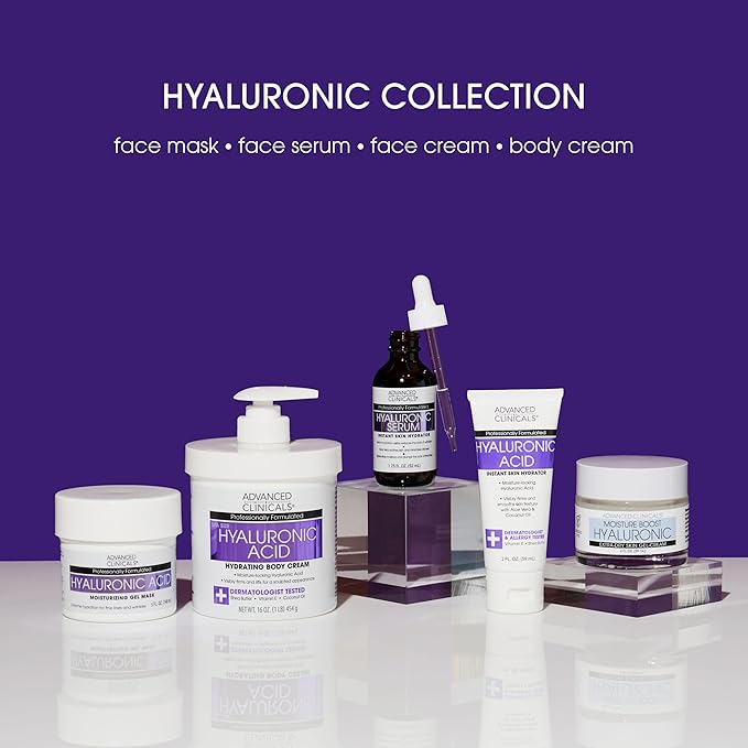Advanced Clinicals Hyaluronic Acid Serum For Face | Moisturizing Facial Skin Care Products | Hydrating Serum For Face Helps Improve Look Of Wrinkles, Fine Lines, & Uneven Dry Skin Texture, 1.75 Fl Oz