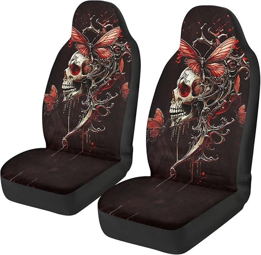 Skull Butterfly Car Seat Covers Comfortable Front Car Seat Covers Elastic Fabrics Cars Interior Automotive Easy Installation Universal Fit Most Cars,SUV, Trucks