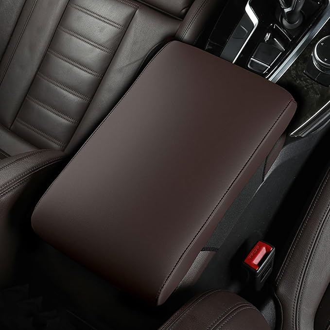 Car Armrest Cover Pad for BMW X3 E83 2004 2005 2006 2007 2008 2009 2010 Premium Leather Center Console Armrest Cushion Pad Anti-Scratch Waterproof Auto Interior Accessories Dark Brown