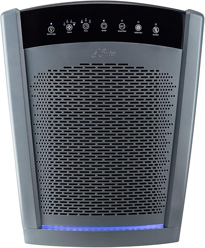 Hunter HP800 Air Purifiers for Home Large Room and Bedroom. True HEPA Air Purifier for Pets, Odors, Allergens, Smoke, Dust, VOC's. 4 Fan Speeds, Quiet Sleep Mode. Cleans 2585 Ft² per Hour. Graphite