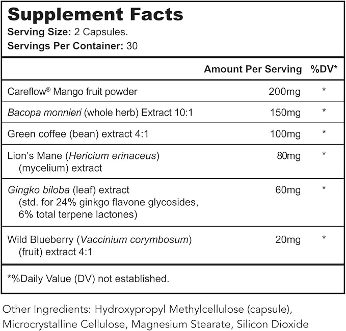 Mind Renew - Brain Supplement Supports Memory, Focus, and Cognition - with Lion's Mane and Ginkgo Biloba Extract - Made in The USA, 60 Capsules
