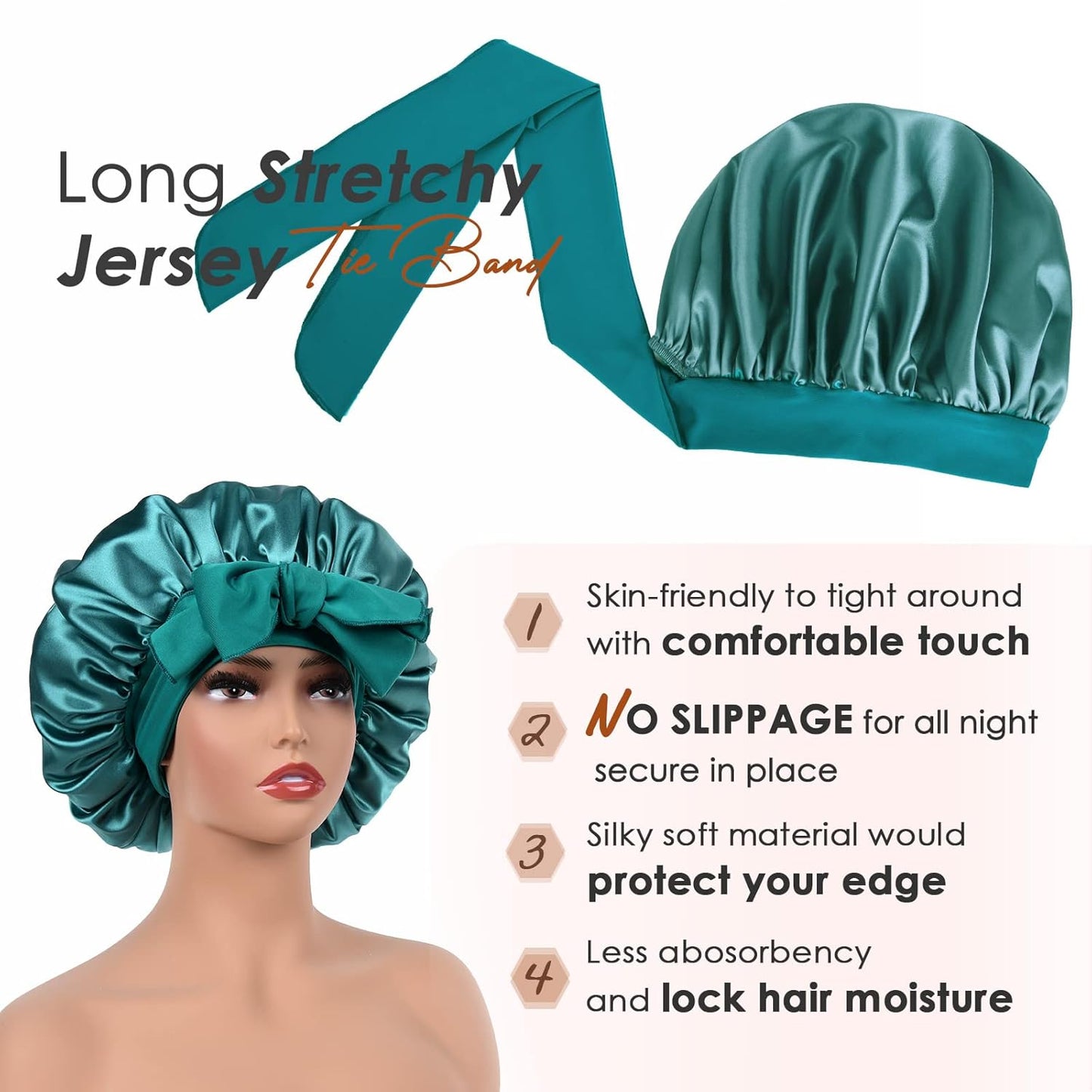 Silk Sleeping Bonnet for Women | Double Layer Satin Lined | Curly Hair, Black