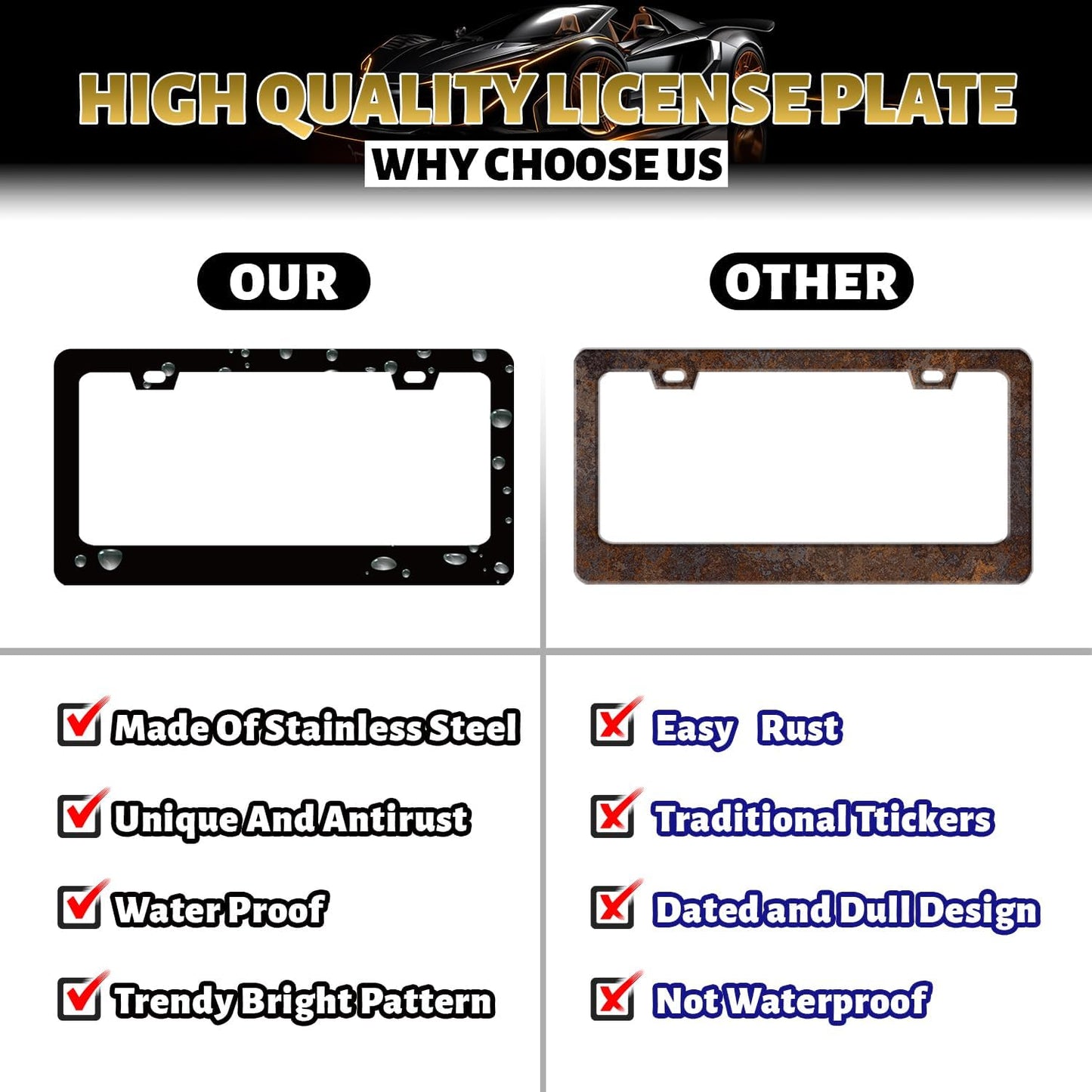 Brown White Cows Print License Plate Frame Animals License Plate Holder Stainless Steel Funny Design with 2 Holes and Screws 12.3" x 6.3"