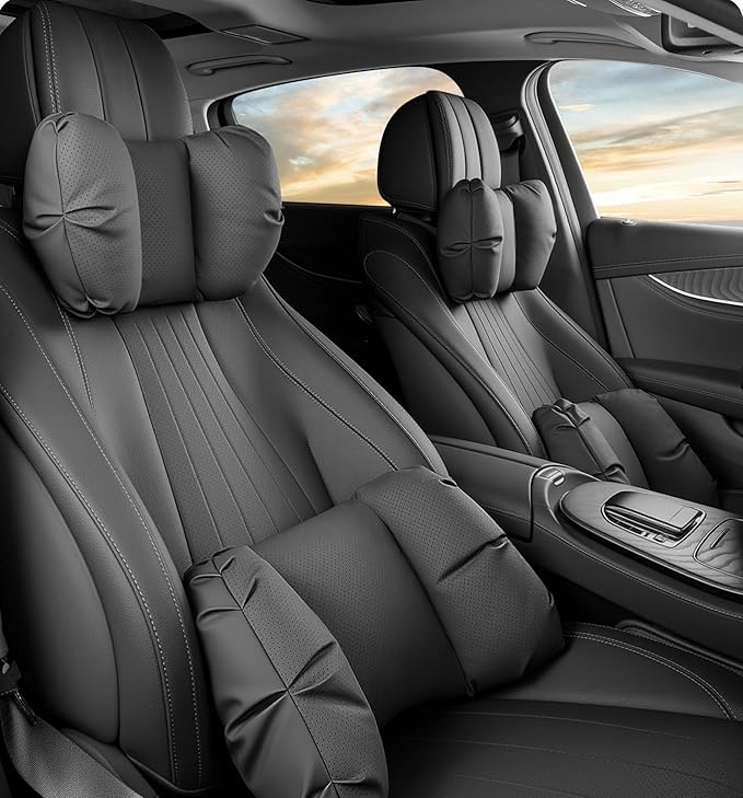Car Neck Pillow & Lumbar Support for MINI F56 2022-2024 Ergonomic Breathable Mesh Auto Seat Back Cushion Headrest,Black-Neck Pillow