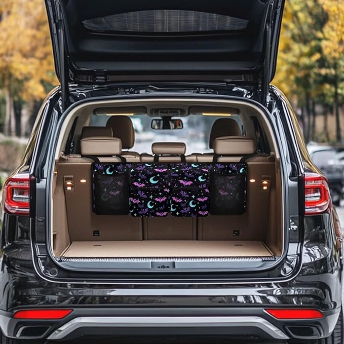 Car Trunk Organizer Halloween Bats Car Back Seat Hanging Storage Bag Multipurpose Auto Interior Accessories for Hatchback Crossover Minivan Truck MPV