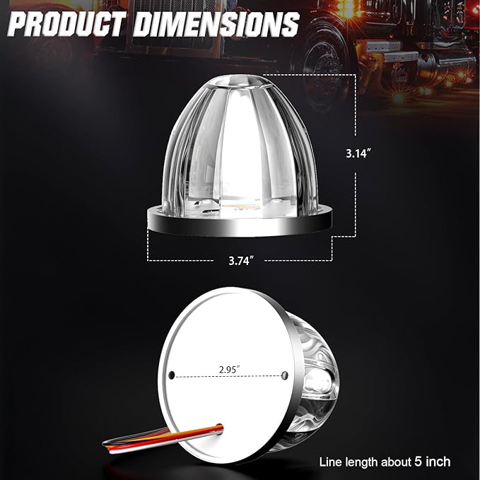 4-Pack Dual Color Watermelon Lights LED Strobe & Steady Cab Roof Clearance Marker Warning Lights Amber Purple Side Marker Lamp with Bezel for Truck Trailer RV Off-Road Vehicle