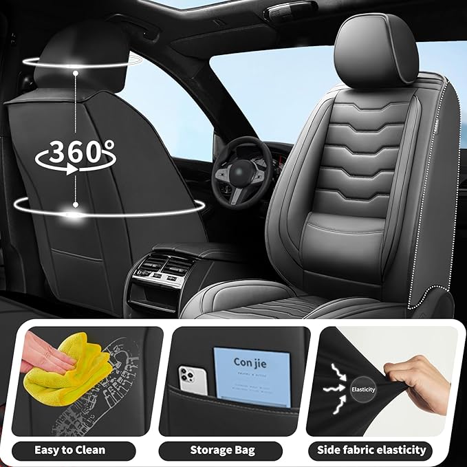 Fit Accord Car Seat Covers Premium Leather for Honda Accord 2012-2025 2026. Waterproof， Breathable, Scratch-Resistant & All-Weather Seat Cushion Protector（Full Set,Black