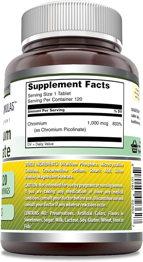 Amazing Formulas Chromium Picolinate | 1000 Mcg Tablets Supplement | Non-GMO | Gluten Free | Made in USA (2 Pack, 120 Count)