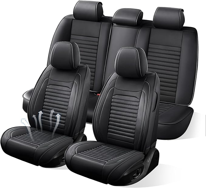 Car Seat Covers Full Set Fit for Toyota C-HR 2018-2022, Premium Faux Leather Car Seat Protector,Breathable Anti-Slip Full Wrapping Edge Seat Covers(Black,Full Set)