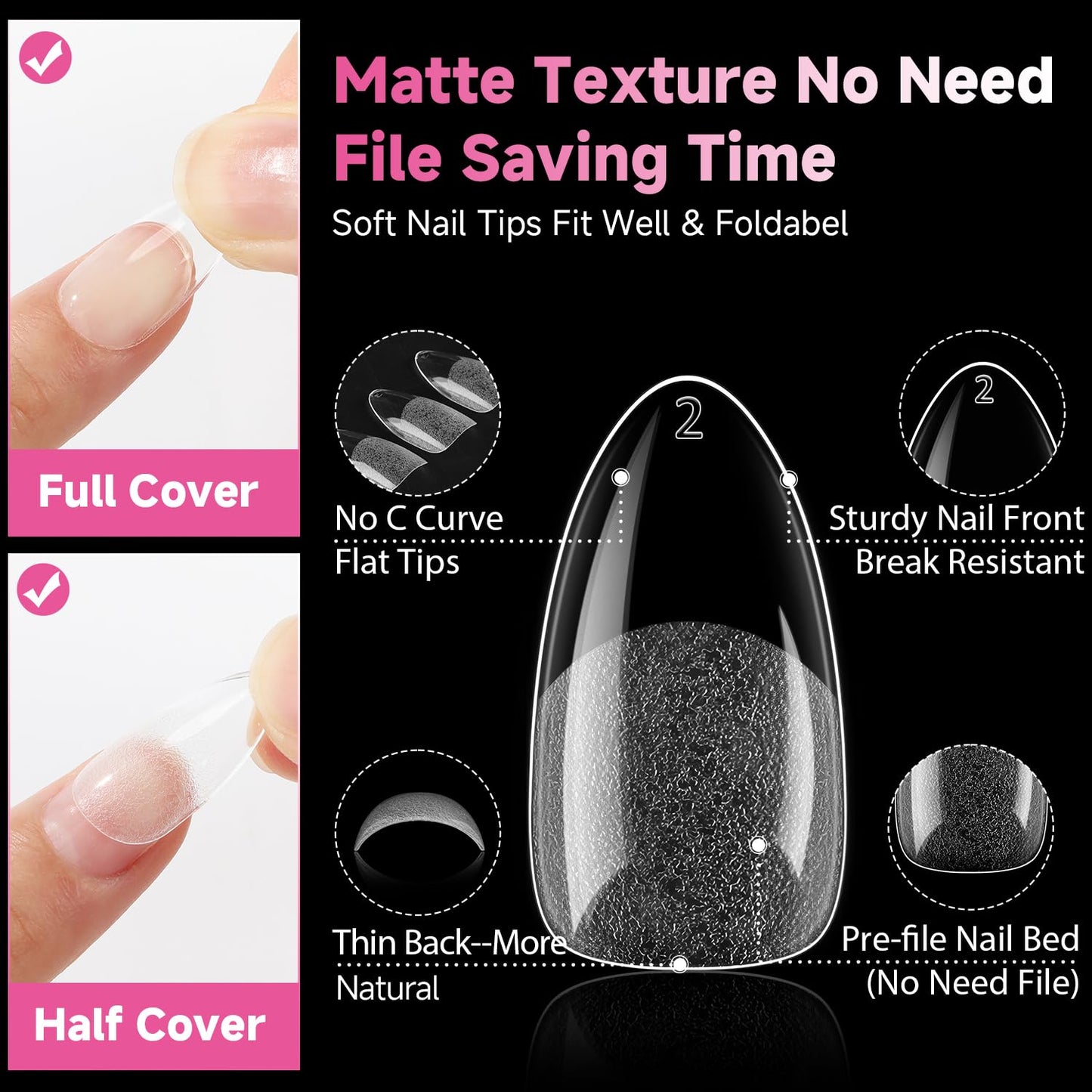 UNA GELLA Square Toe Nail Tips | 504 Pcs Soft Gel Full Cover | DIY Pedicure