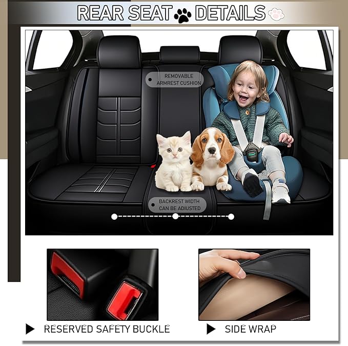 Leather Car Seat Covers Fit for Toyota Sienna 1997-2024, 5 Seater Car Seat Cover, Premium Waterproof, Scratch Resistant Car Interior Accessories (Full Set with Pillow Black)