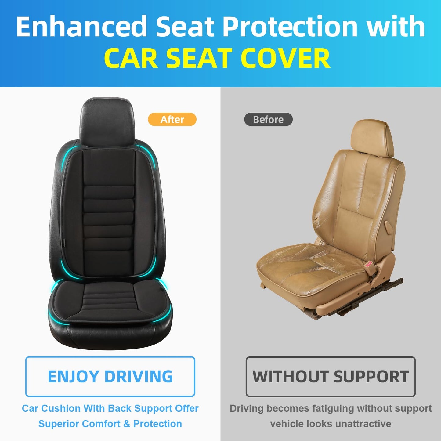 Lofty Aim Car Seat Cushion with Back Support Pillow, Comfy Lumbar Support & Seat Cushion, Memory Foam Driving Pillow for Back-Sciatica Pain Relief, Auto Pad Suitable for Car, Truck, SUV - Black