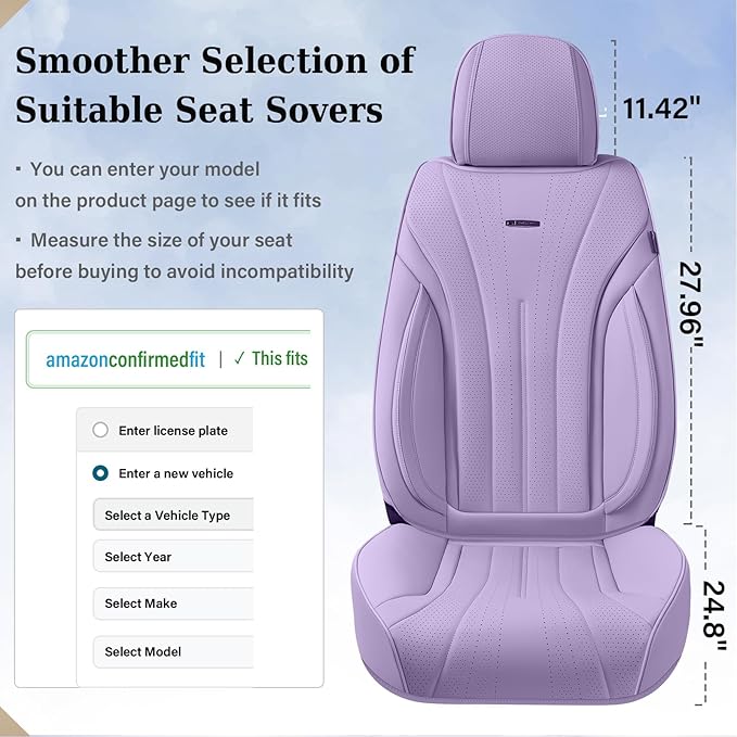 Coverado Seat Covers Full Set, Waterproof Car Seat Covers, Leather Seat Cover for Cars, Front and Back Car Seat Protector, Universal Car Seat Cushions Automotive Accessories Fit for Most Cars, Purple