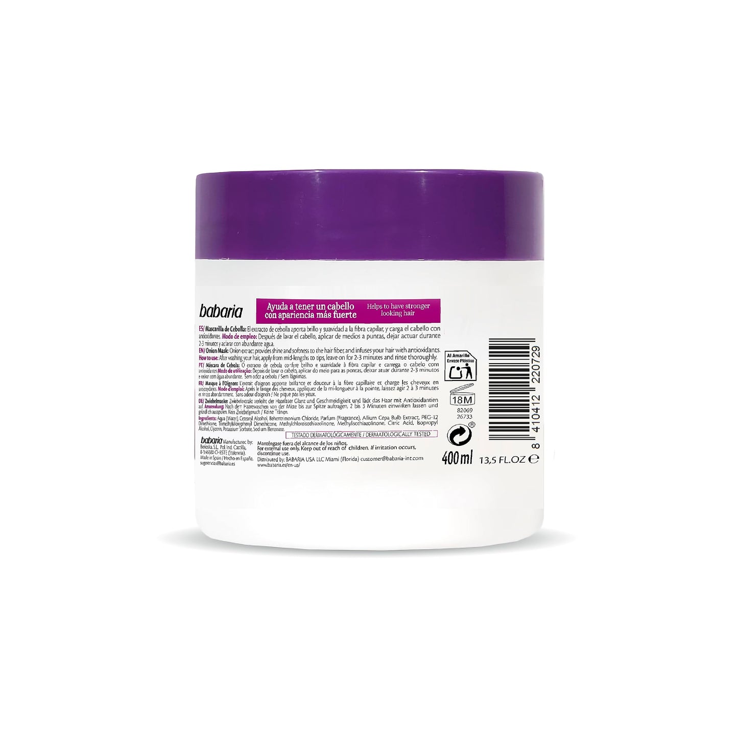 Babaria Onion Hair Mask - No Smell, No Tears - Purifying and Antioxidant Properties - Improves Hair Growth - Adds Gloss and Shine - Reduce Itchy Scalp, Dandruff, and Frizz - 13.5 oz Masque