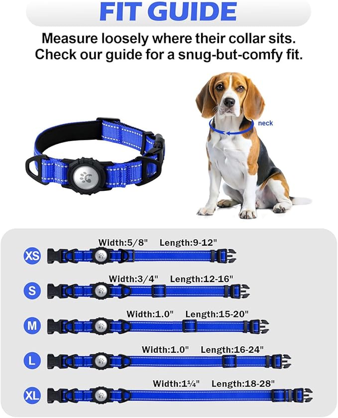 TagME Airtag Dog Collar,Waterproof Reflective Pet Collar with Airtag Holder,Soft Padded and Double D-Rings for Medium Dogs,Navy Blue