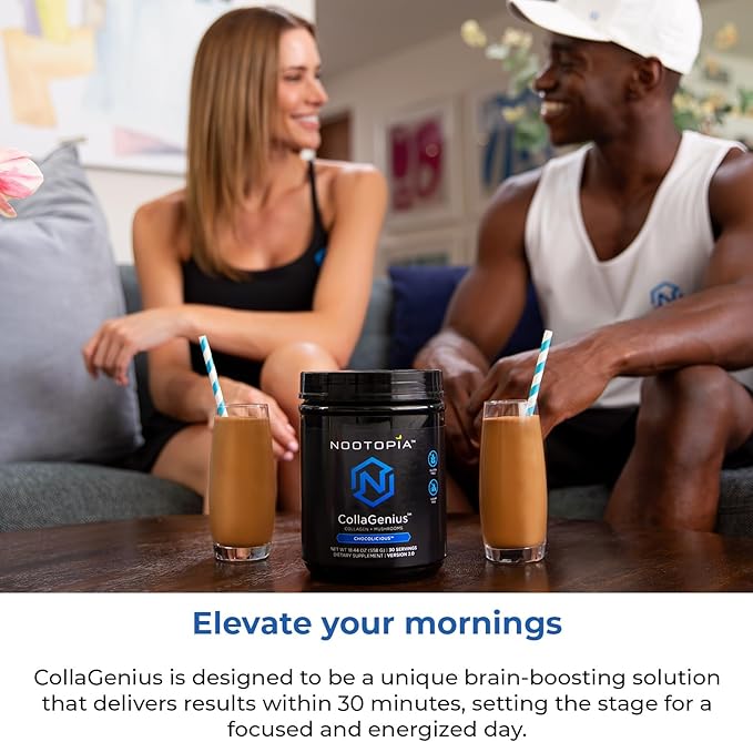 Collagenius v 2.0 - Blended Powder of 4 Mushrooms, Collagen & Superfoods - Brain Supplement Supports Focus, Memory, Hair, Skin - 30 Servings