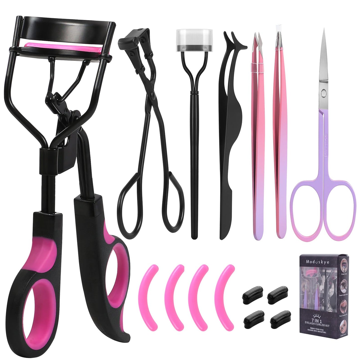 Eyelash Curler Kit, Moduskye 7 In 1 Eyelashes Curler With Replacement Refill Pads, Partial Lash Curler Eyes Makeup Tools Long-La