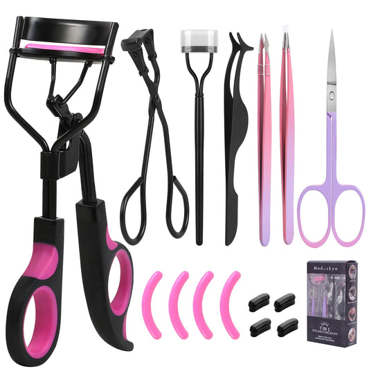 Eyelash Curler Kit, Moduskye 7 In 1 Eyelashes Curler With Replacement Refill Pads, Partial Lash Curler Eyes Makeup Tools Long-La